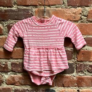 Spearmint Love Skirted Bodysuit, Pink with stripes, bamboo fabric, 0-3 months